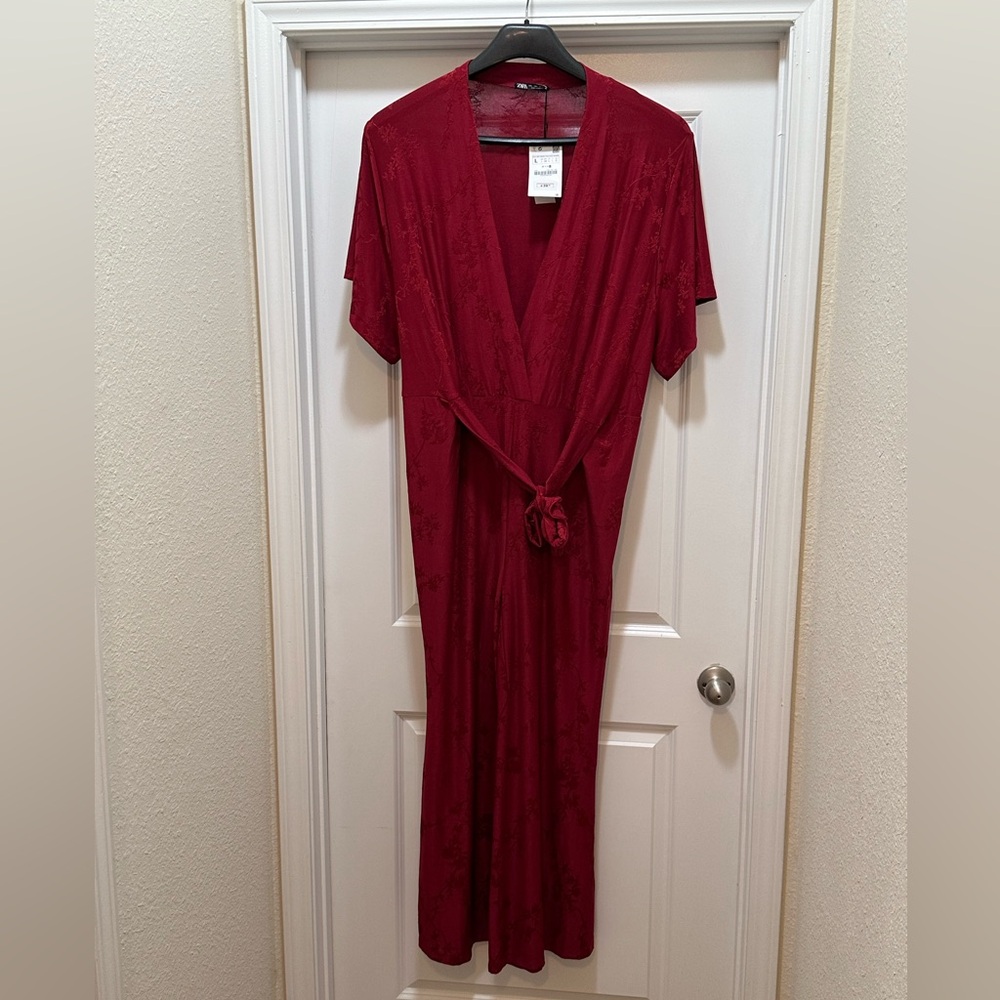 Zara Red Wide Leg Jumpsuit - Picture 6 of 11